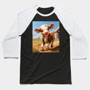 Barnyard Bliss: Happy Calf Frolic Baseball T-Shirt